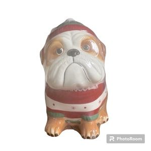 English Bulldog Christmas cookie jar.  New in wrapper.  10 inches tall.